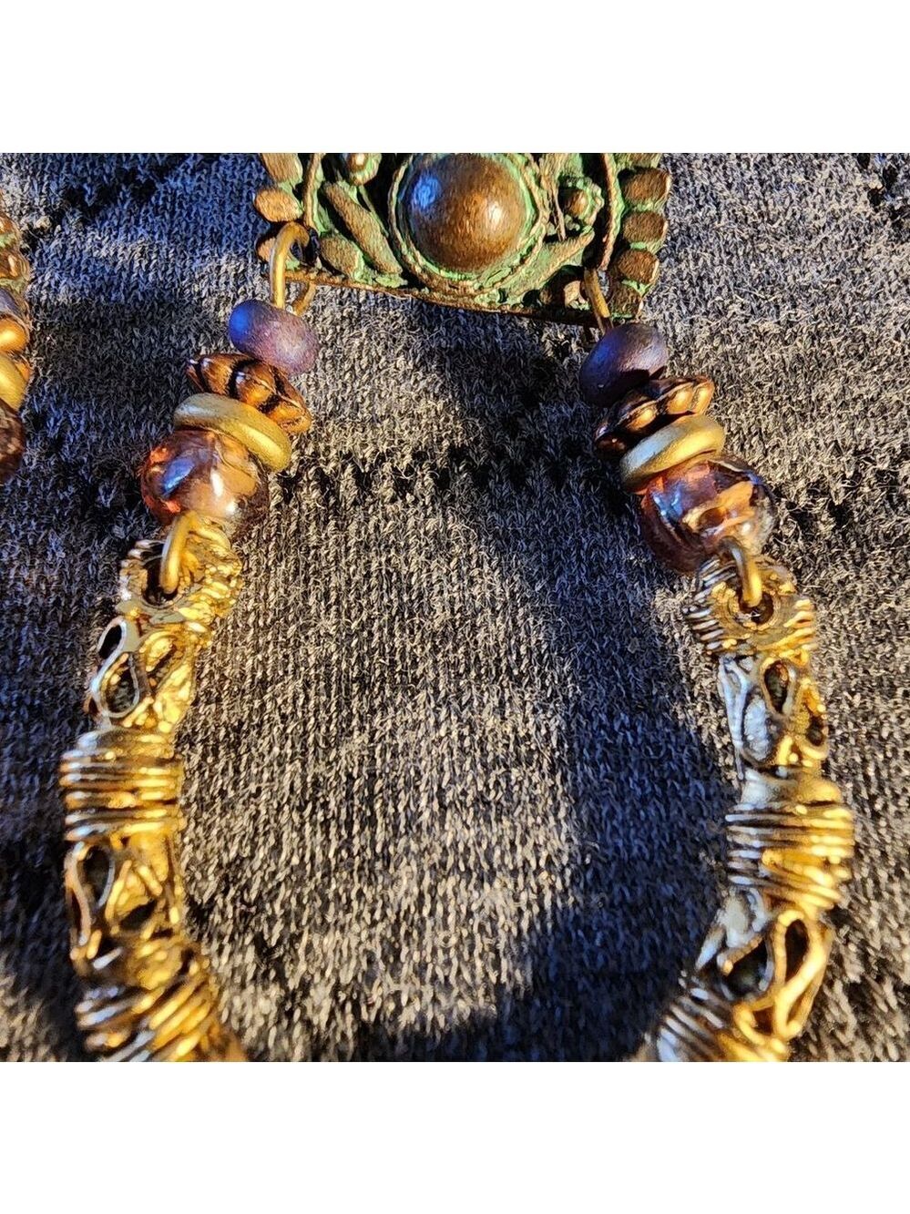 Gold and Brown Hoop Earrings - Picture 3 of 4